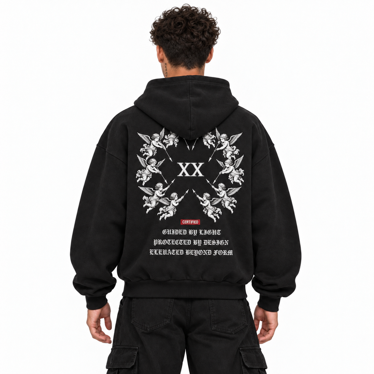 0-YIX-AYKONS [400] 10X10 in Black | Model straight back | Full body | Shot 1