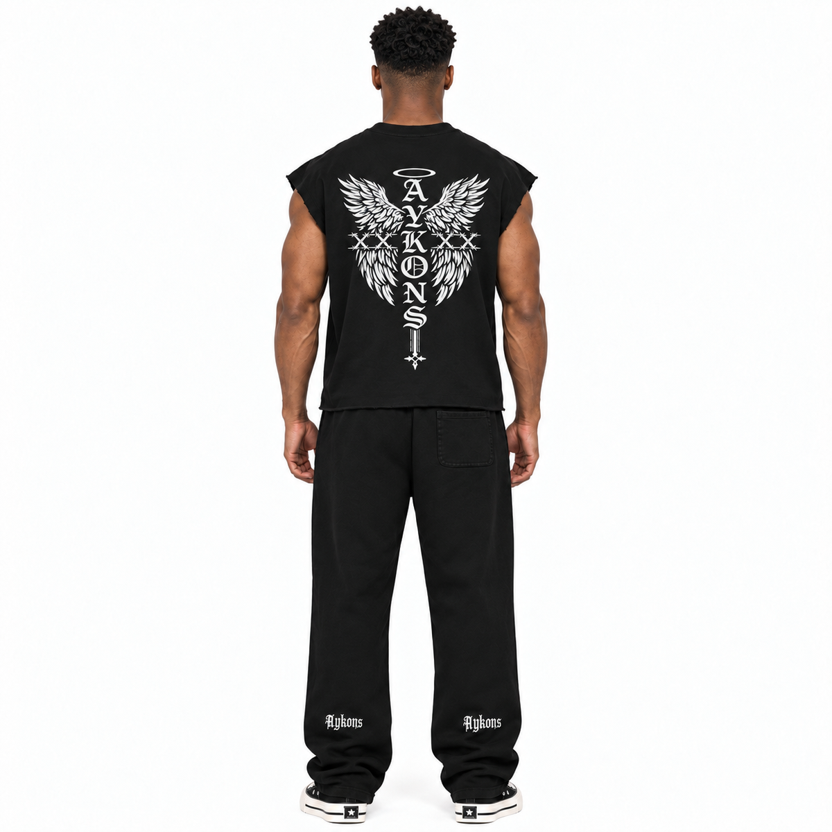 0-YIJ-AYKONS [380] Angel Cutoff in Black | Model straight back | Full body | Shot 1