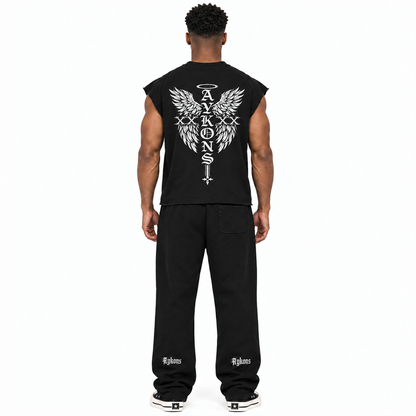 0-YIJ-AYKONS [380] Angel Cutoff in Black | Model straight back | Full body | Shot 1