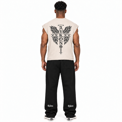 0-YII-AYKONS [380] Angel Cutoff in Light Beige | Model straight back | Full body | Shot 3
