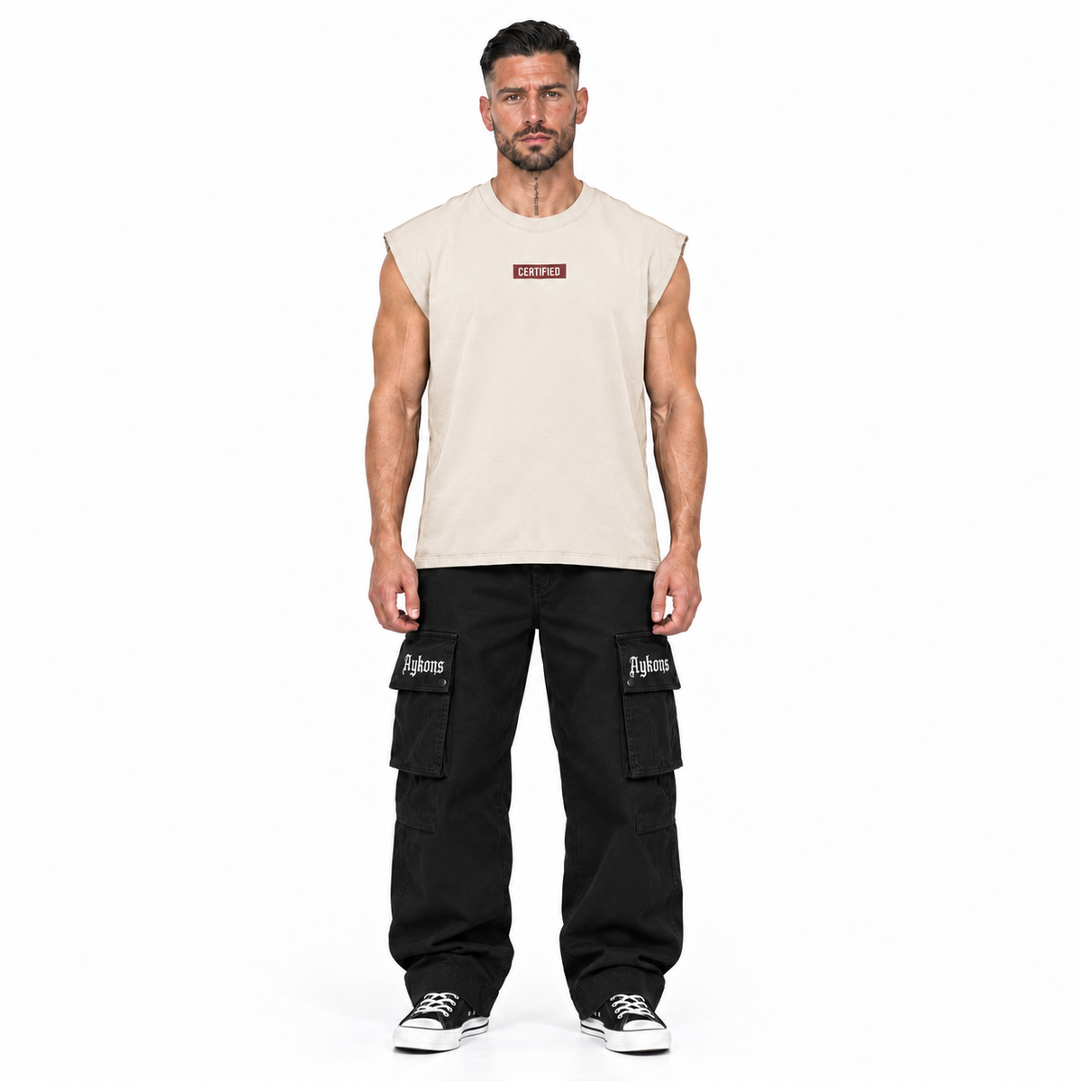 0-YII-AYKONS [380] Certified in Light Beige | Model straight front | Full body | Shot 4
