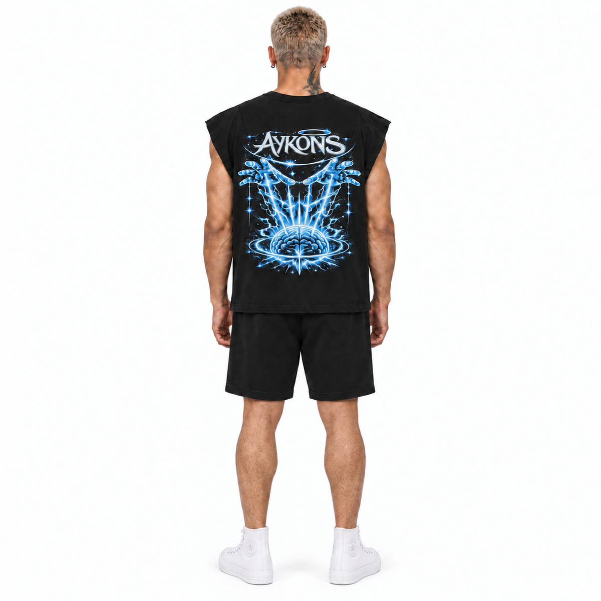 0-YIJ-AYKONS [380] Gods Play in Black | Model straight back | Full body | Shot 1