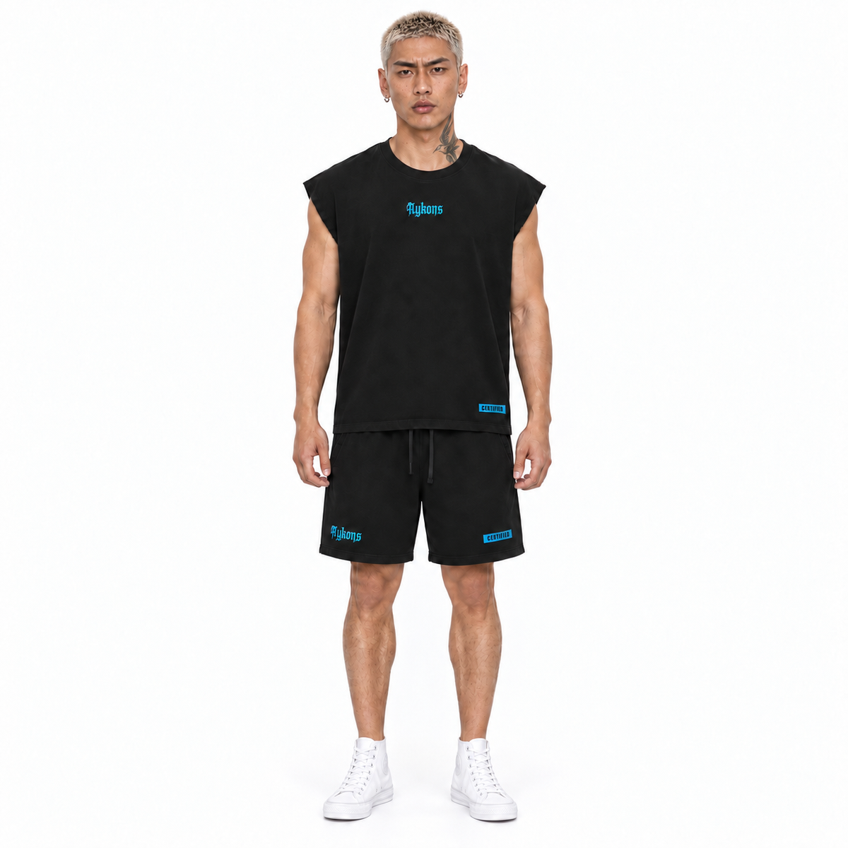 0-YIJ-AYKONS [380] Gods Play in Black | Model straight front | Full body | Shot 2