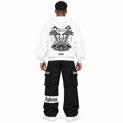 0-YIW-AYKONS [400] GODS PLAY ZIP in White | Model straight back | Full body | Shot 3
