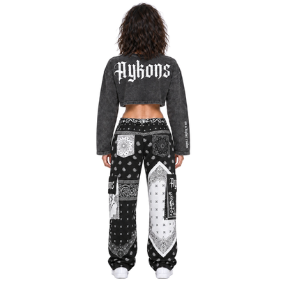 AYKONS Racer Crop and matching cargos — female model back view on pure white