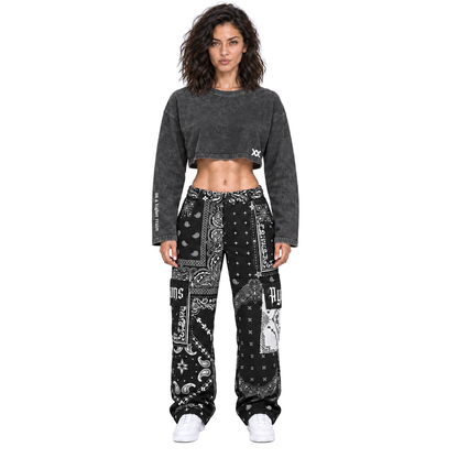 AYKONS Racer Crop and matching cargos — female model front view on pure white