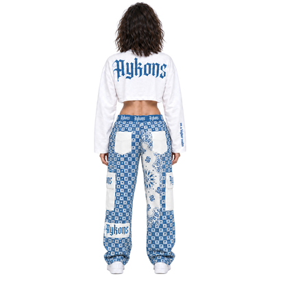 AYKONS Racer Crop and matching cargos — female model back view on pure white