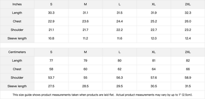 AYKONS PsySmile tee — size chart