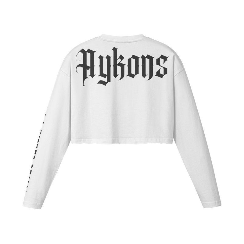[260] Raw Hem - Women's Long Sleeve Crop Top (White/Black)