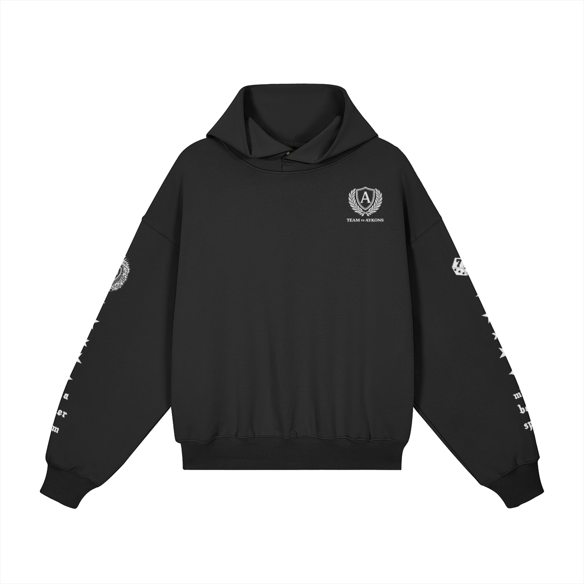 AYKONS [380] TEAM AYKONS Fleece embroidered snap-collar hoodie in black - Front Side