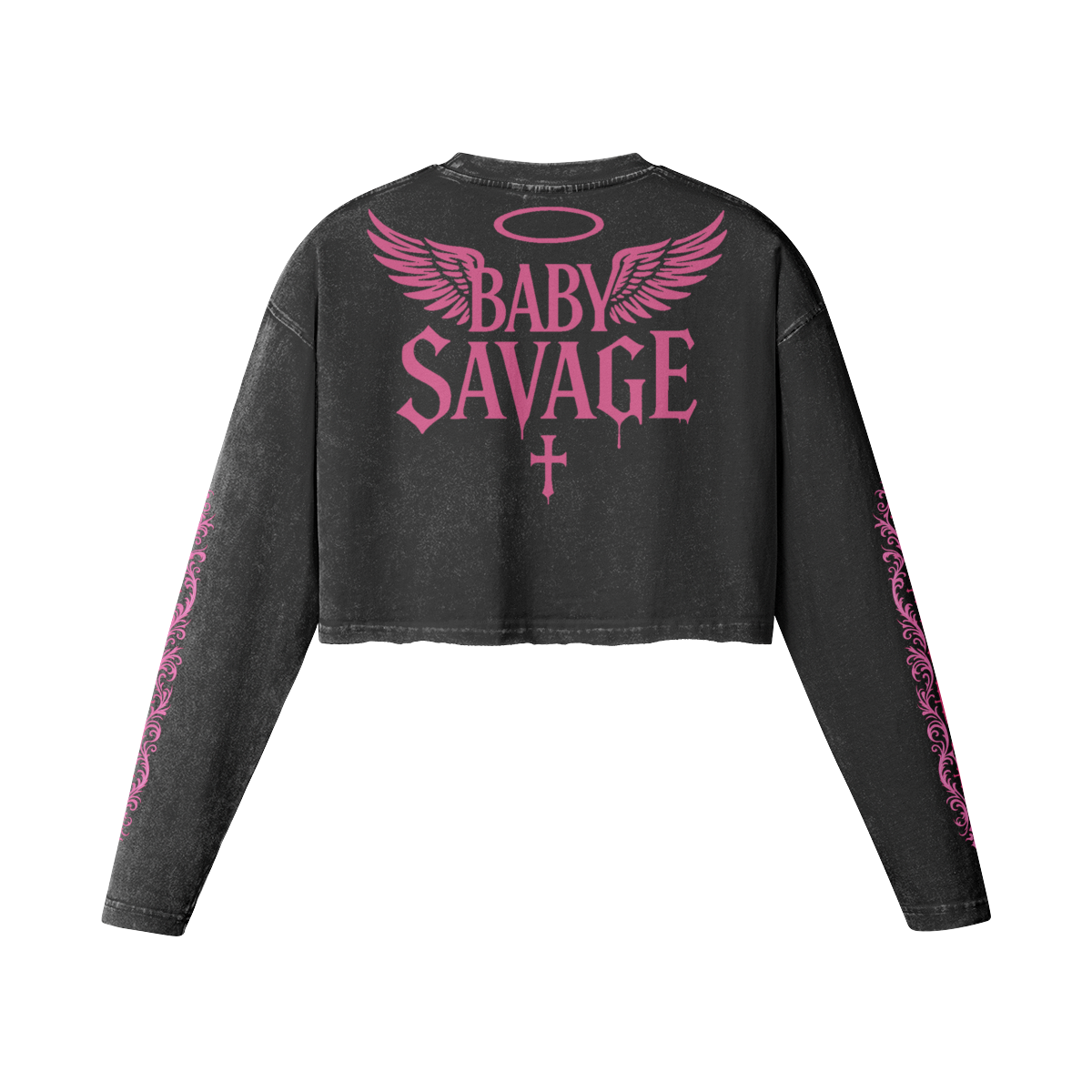 AYKONS [260] Baby Savage Crop women's long sleeve in faded black - Back Side