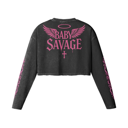 AYKONS [260] Baby Savage Crop women's long sleeve in faded black - Back Side