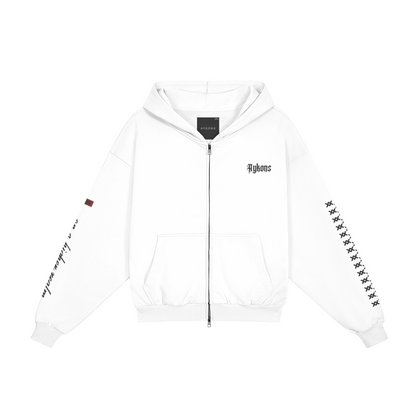 AYKONS [400] DIVISION 10 full-zip hoodie in white and red - Front Side