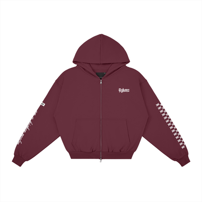 AYKONS [400] DIVISION 10 full-zip hoodie in red velvet - detail view