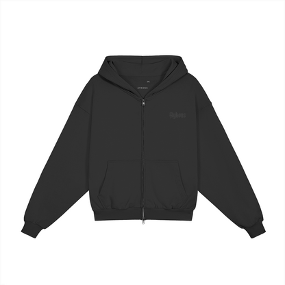 0-YIX-AYKONS [400] GODS PLAY ZIP in Black | Product-only mockup | Straight front
