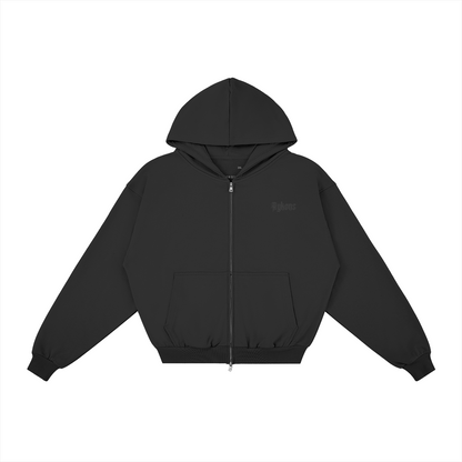[400] Signature ZIP — product-only mockup, straight front with hood raised.