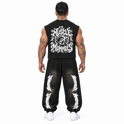 Muscle Mommies cutoff corrected fit with sweats back model view