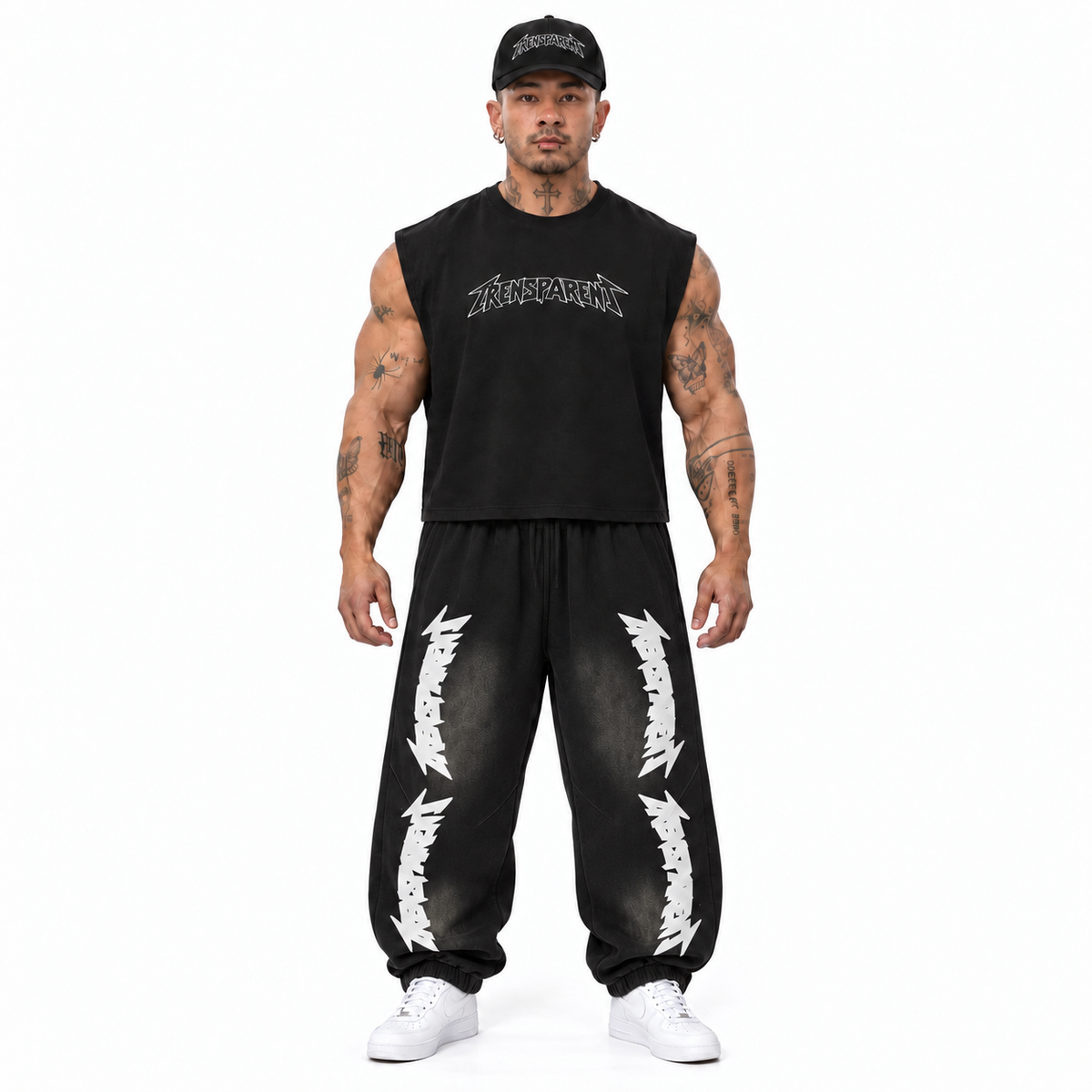 Muscle Mommies cutoff corrected fit with sweats front model view